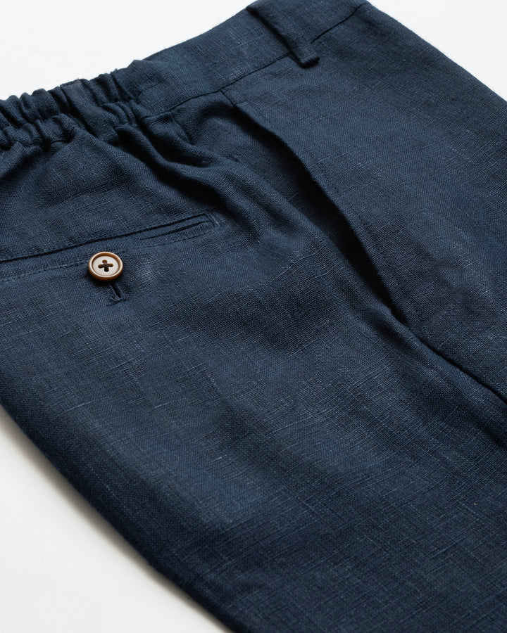 100% LINEN - DRAWSTRING TROUSERS - NAVY
