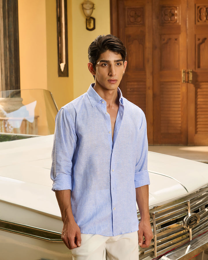 Melange Blue Shirt - 100% Linen