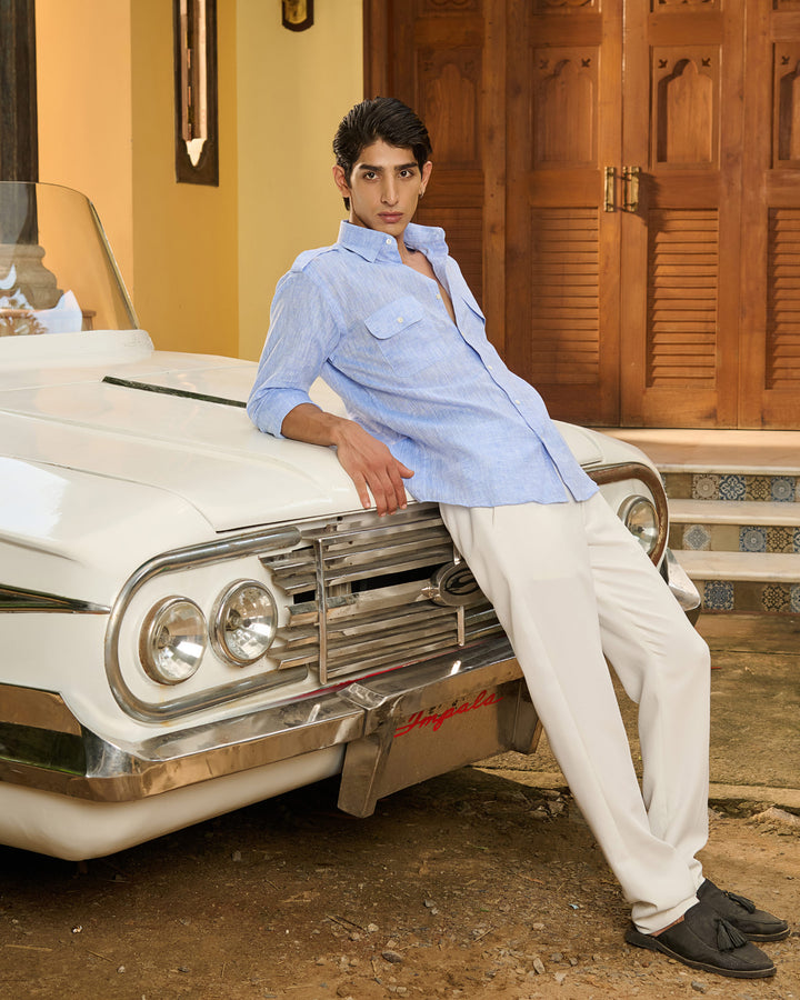 Melange Blue Shirt - 100% Linen