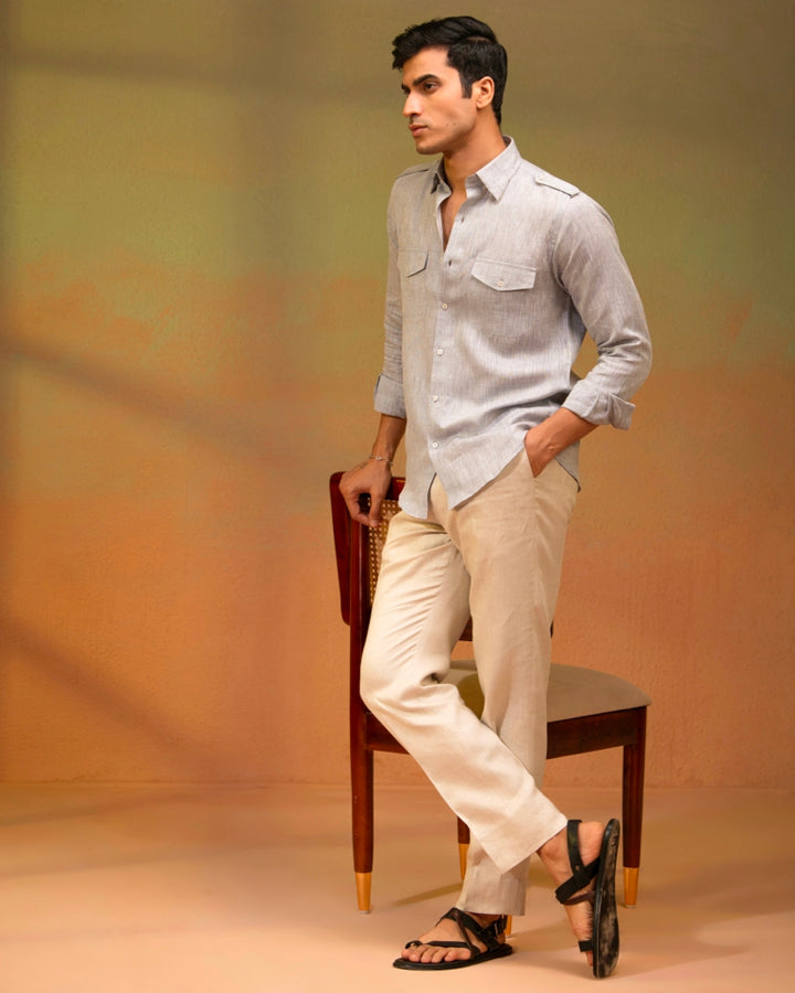 Melange Grey Shirt - 100% Linen