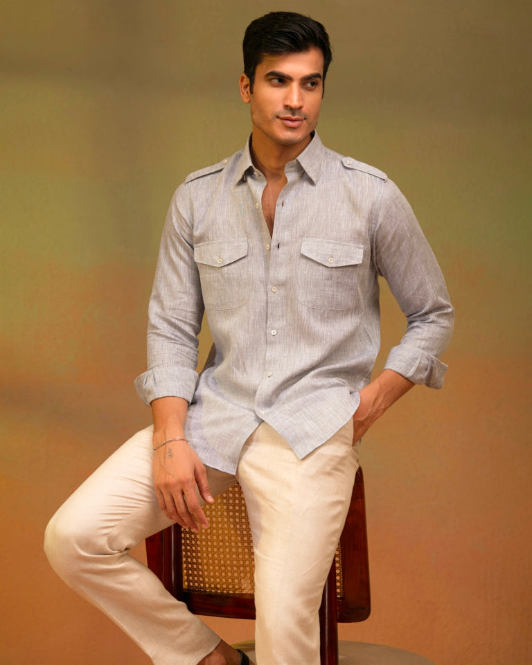 Melange Grey Shirt - 100% Linen