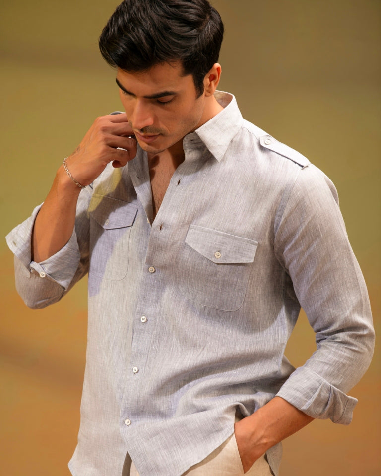 Melange Grey Shirt - 100% Linen