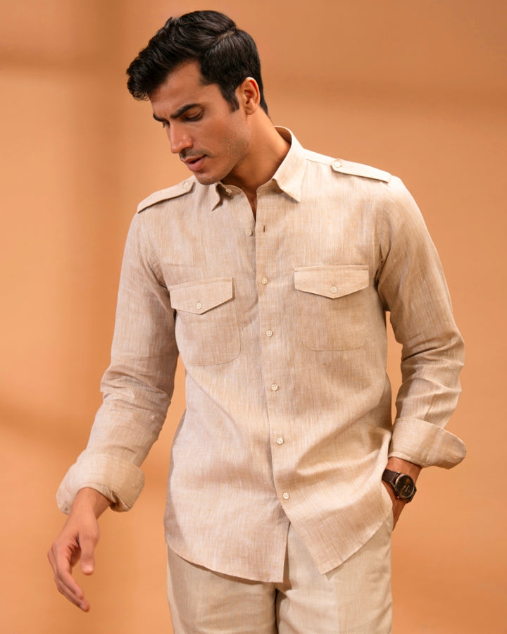 Melange Camel Shirt - 100% Linen