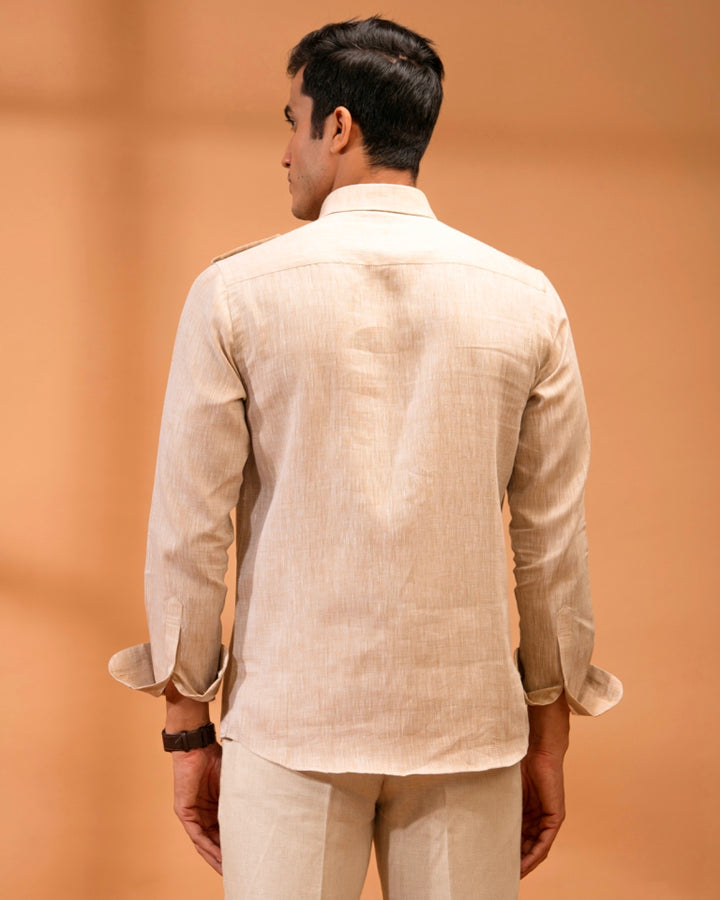 Melange Camel Shirt - 100% Linen