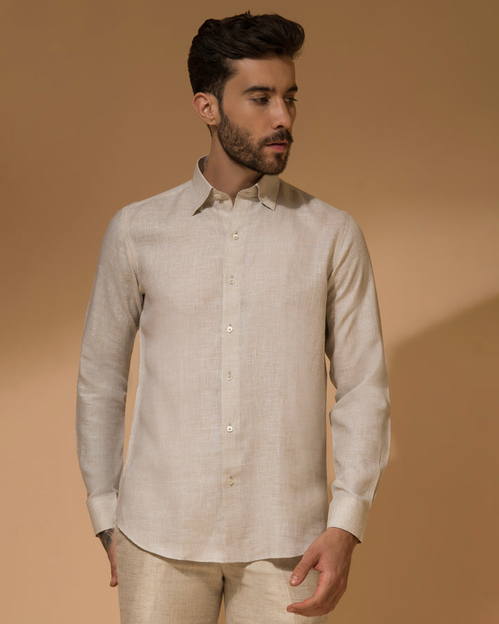 100% LINEN - SHIRT - BEIGE SMALL CHECK
