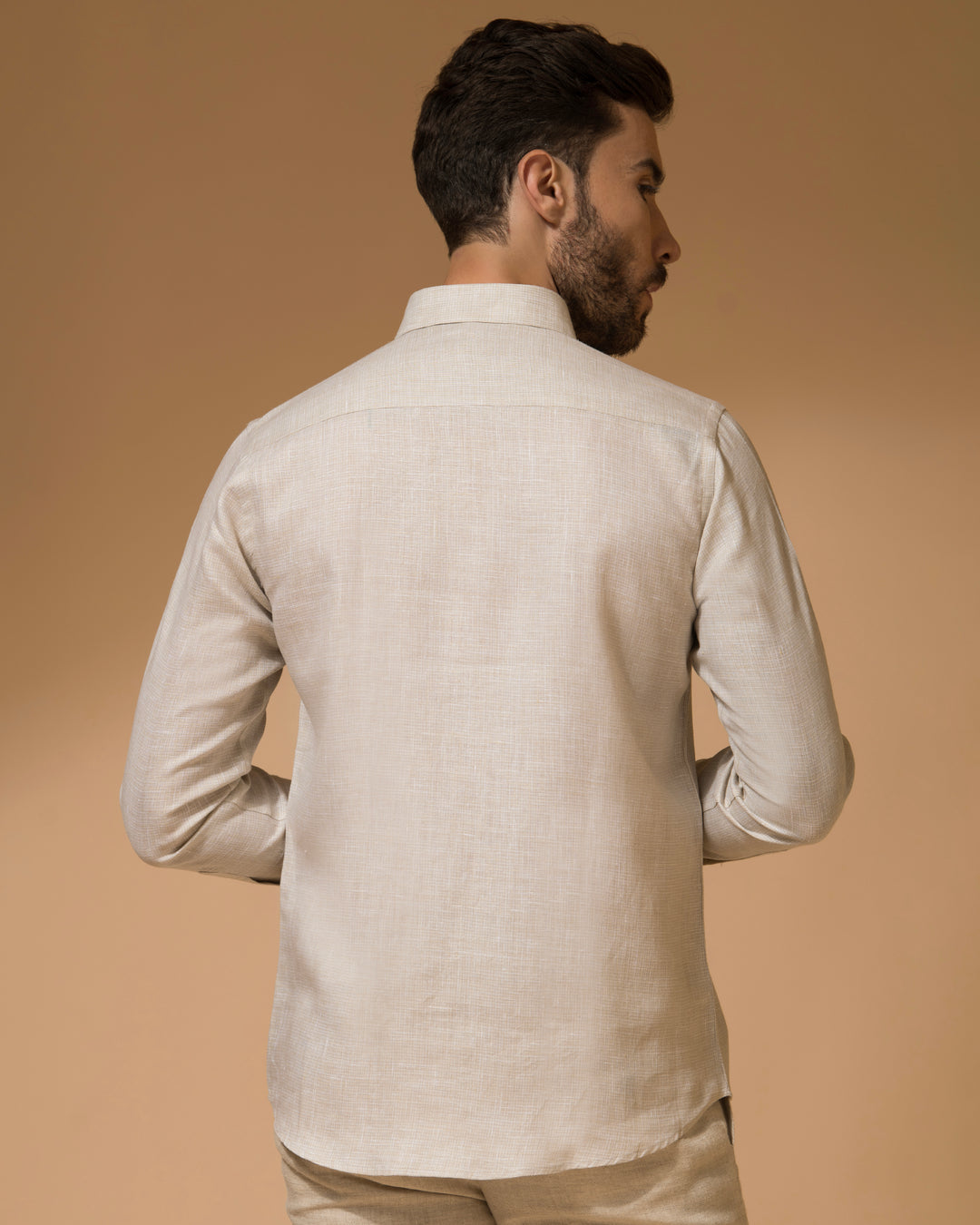 100% LINEN - SHIRT - BEIGE SMALL CHECK