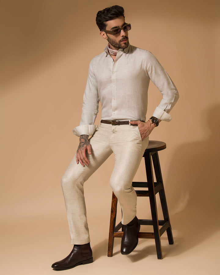 100% LINEN - SHIRT - BEIGE SMALL CHECK
