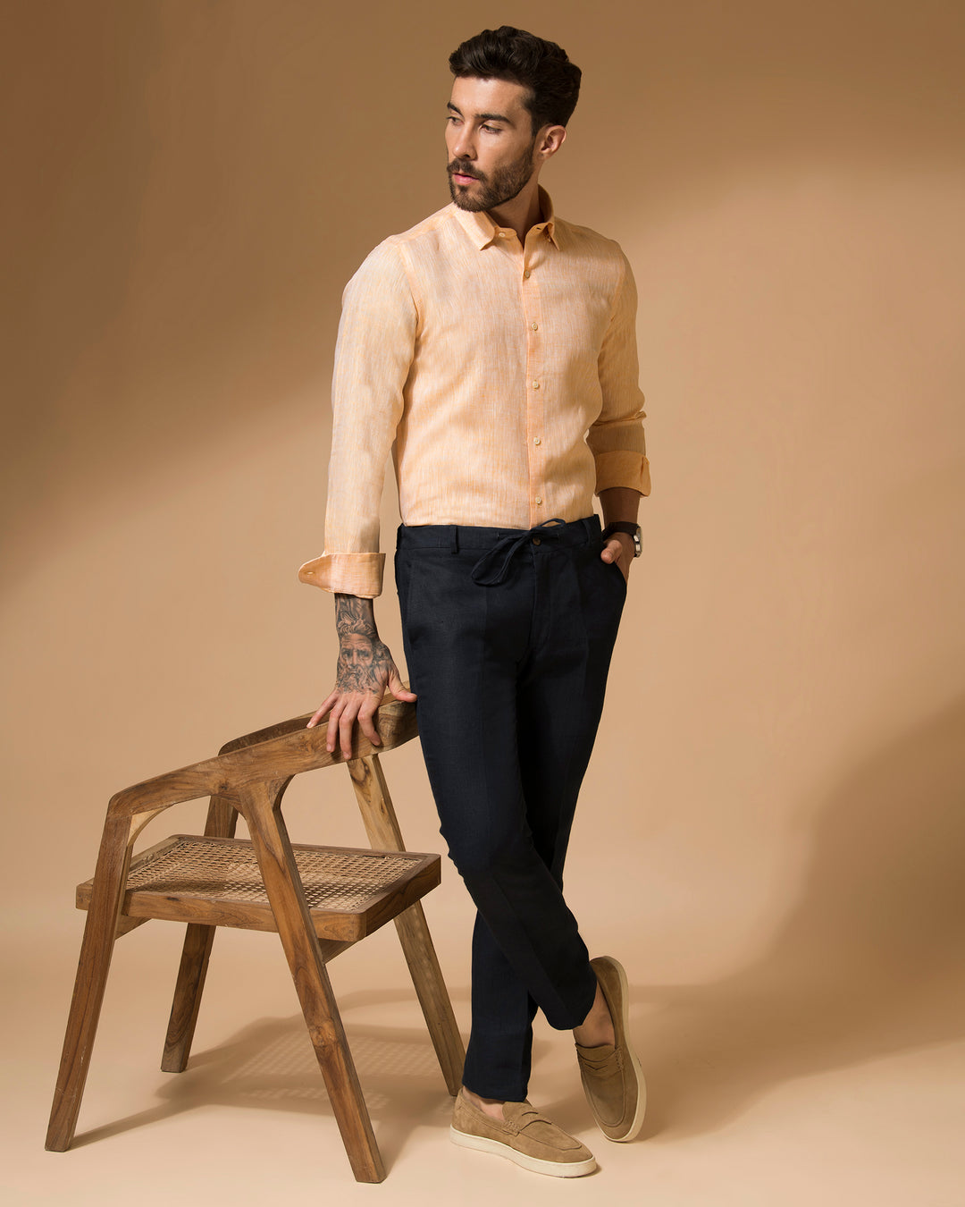 100% LINEN - DRAWSTRING TROUSERS - NAVY