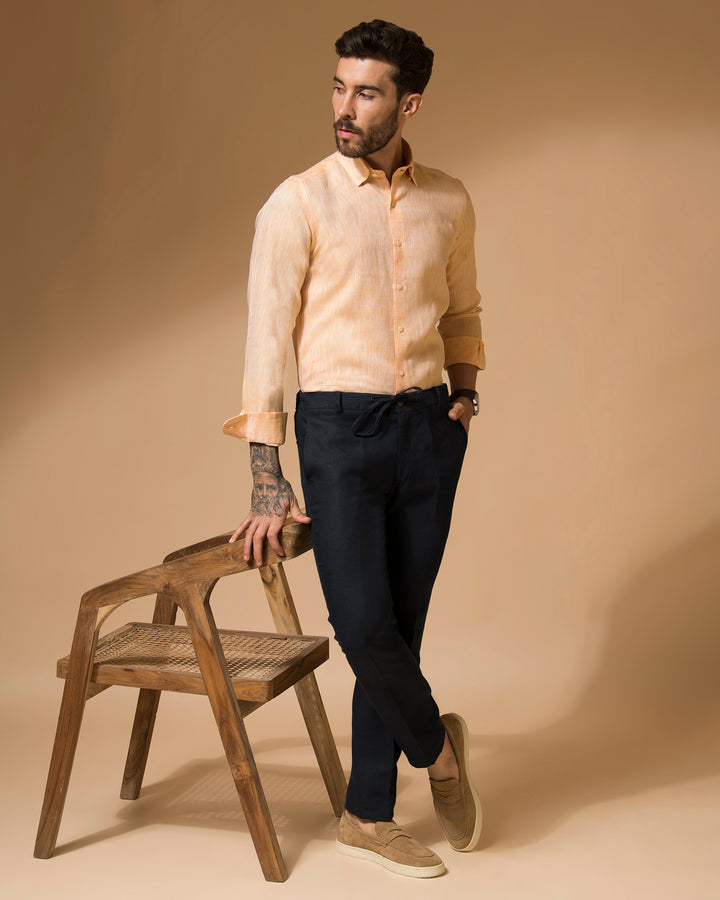 100% LINEN - DRAWSTRING TROUSERS - NAVY