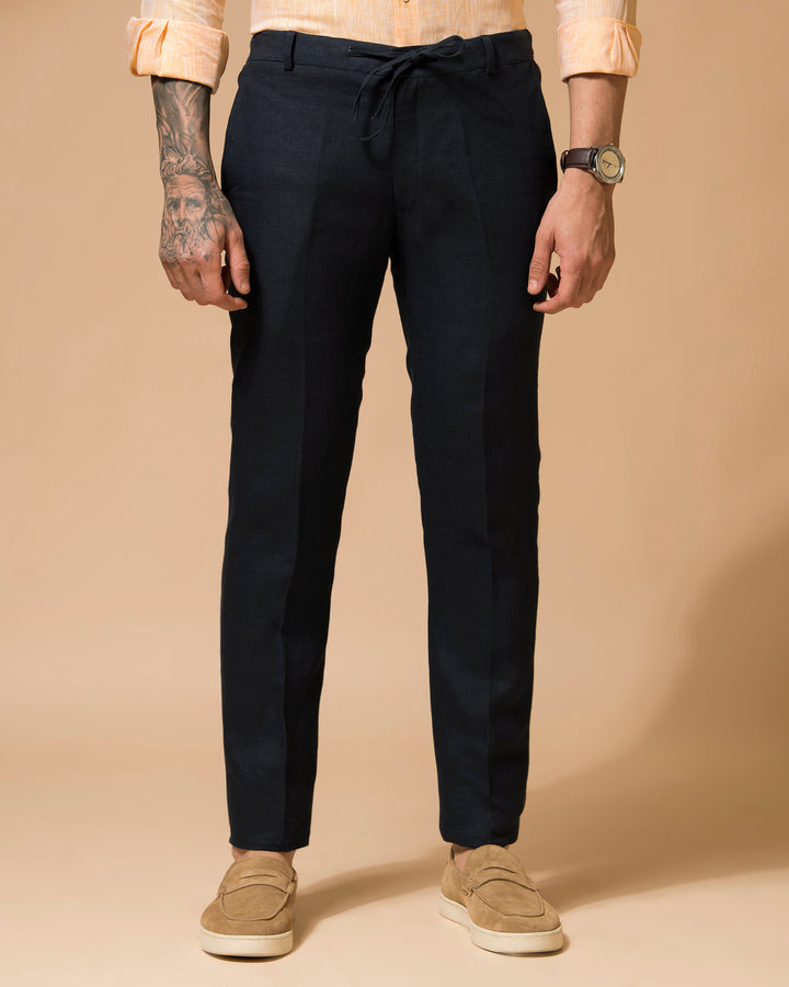 100% LINEN - DRAWSTRING TROUSERS - NAVY