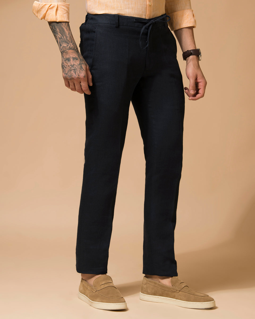 100% LINEN - DRAWSTRING TROUSERS - NAVY