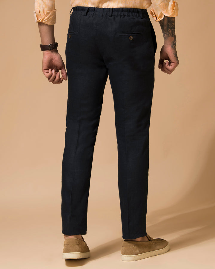 100% LINEN - DRAWSTRING TROUSERS - NAVY