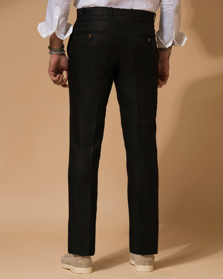 100% LINEN - TROUSER - BLACK