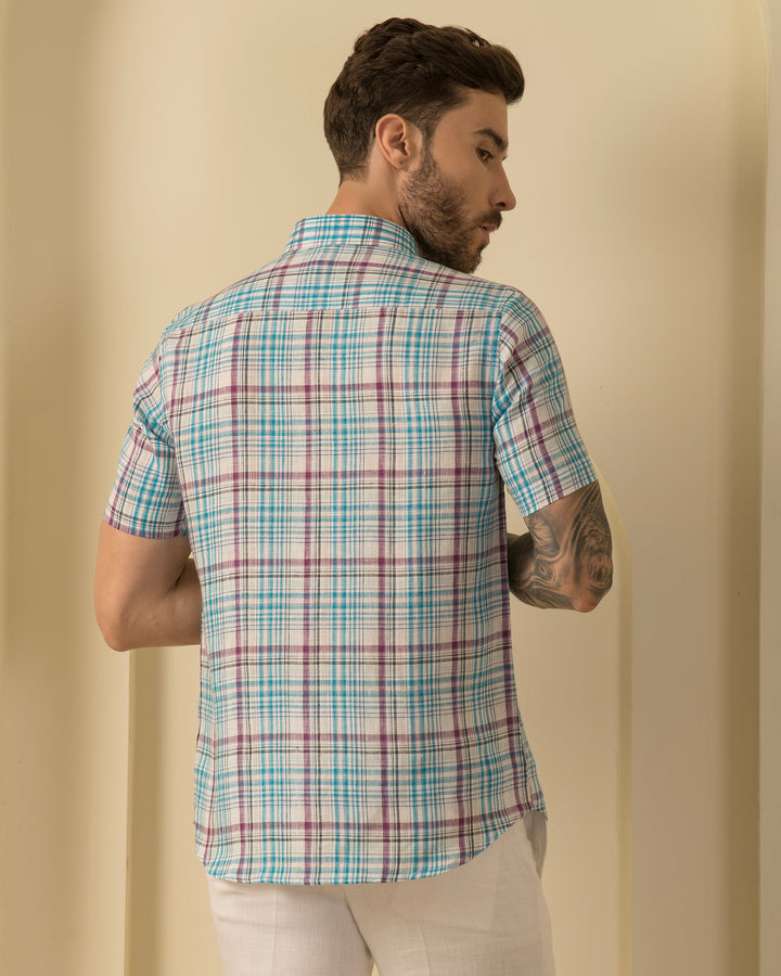 Blue Check Shirt - 100% Linen