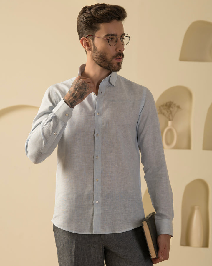 100% LINEN - SHIRT - LIGHT SKY BLUE