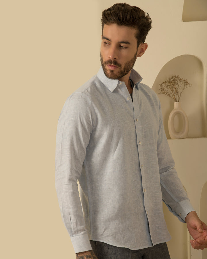 100% LINEN - SHIRT - SKY BLUE SMALL CHECK