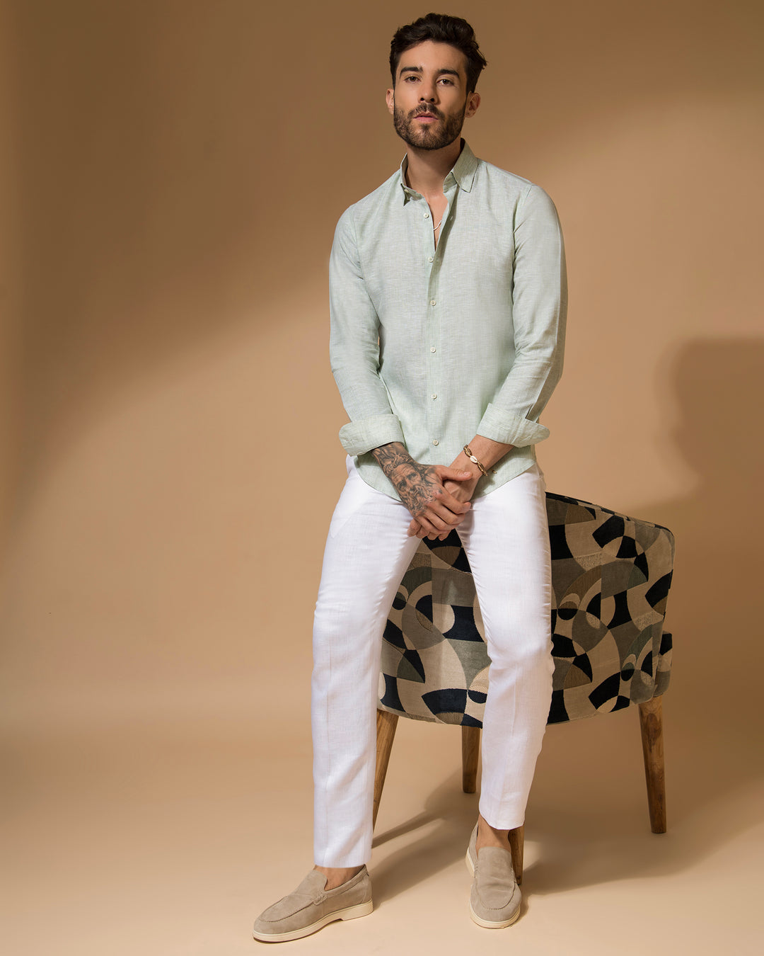 100% LINEN - SHIRT - CHECK PISTA GREEN