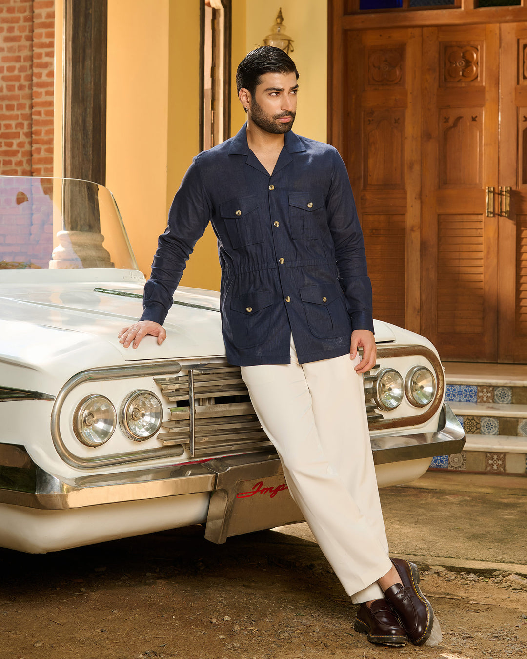 Navy Linen Safari Over Shirt