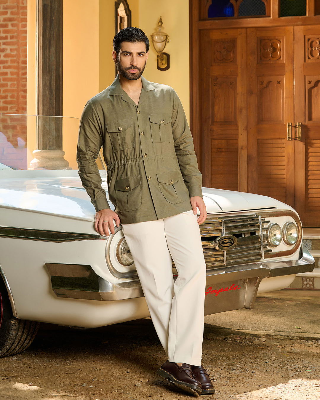 Olive Linen Safari Over Shirt