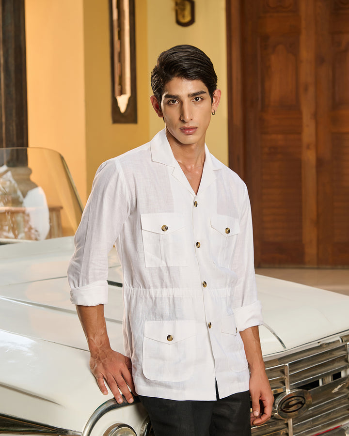 White Linen Safari Over Shirt