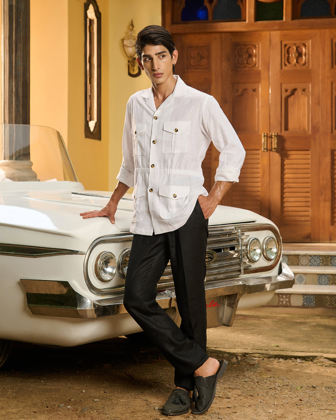 White Linen Safari Over Shirt