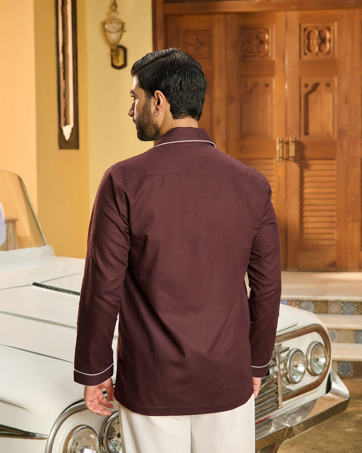 Maroon Country Piping Linen Shirt