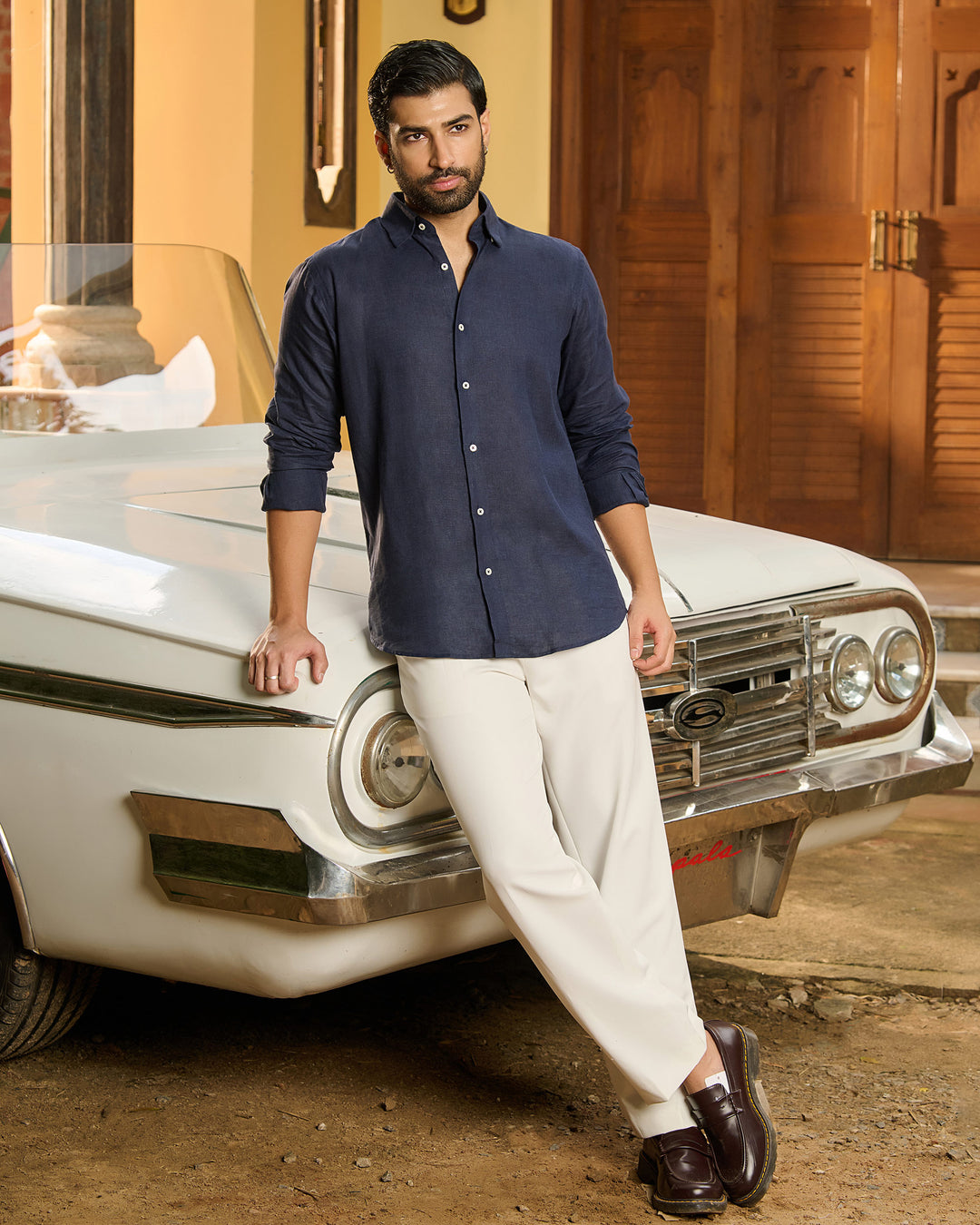 Navy Blue Shirt - 100% Linen