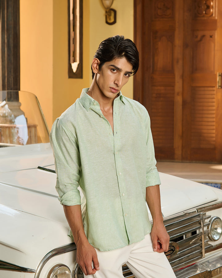 Pista Green Shirt - 100% Linen