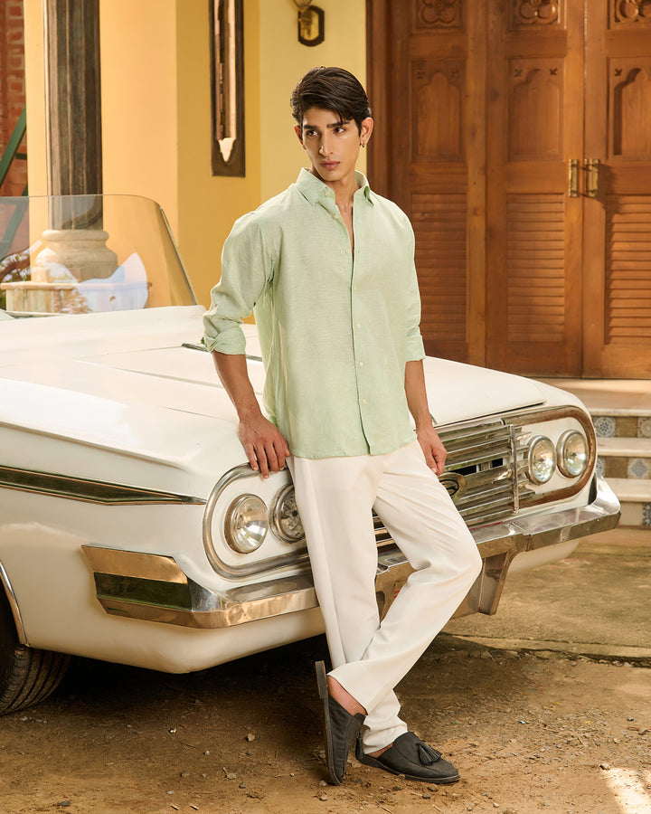 Pista Green Shirt - 100% Linen