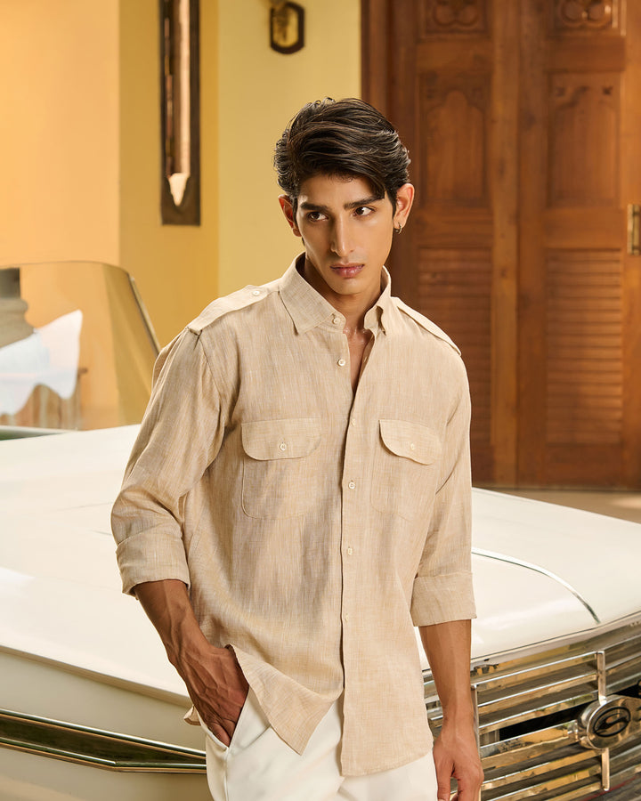 Melange Camel Shirt - 100% Linen