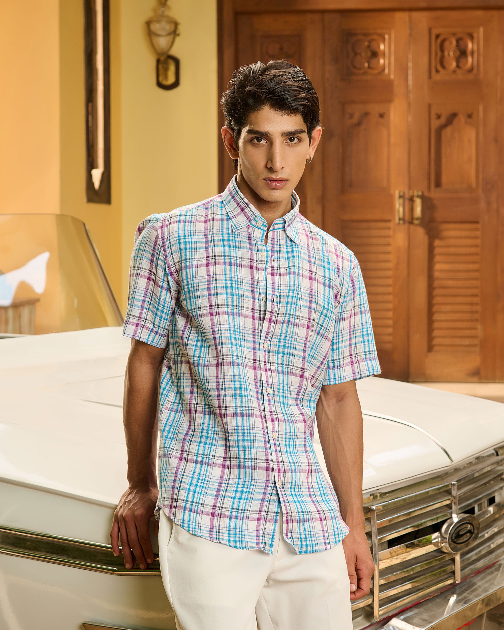 Blue Check Shirt - 100% Linen – Nativity