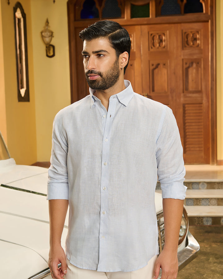 Blue Check Shirt - 100% Linen