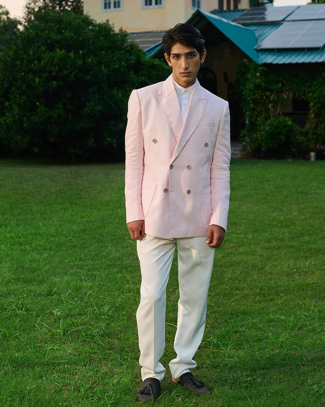 Pink Double Breasted Linen Blazer