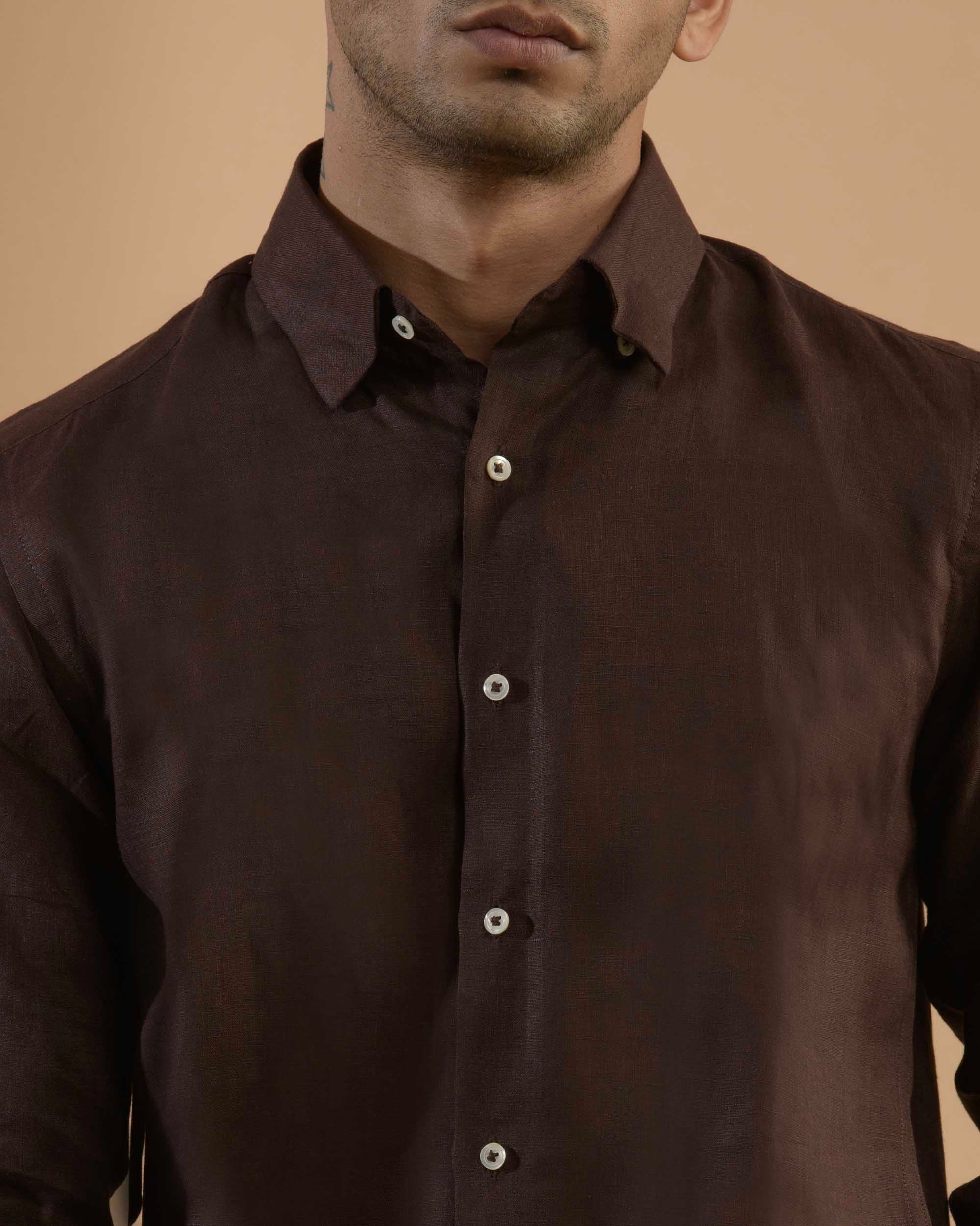 100% LINEN - SHIRT - BROWN