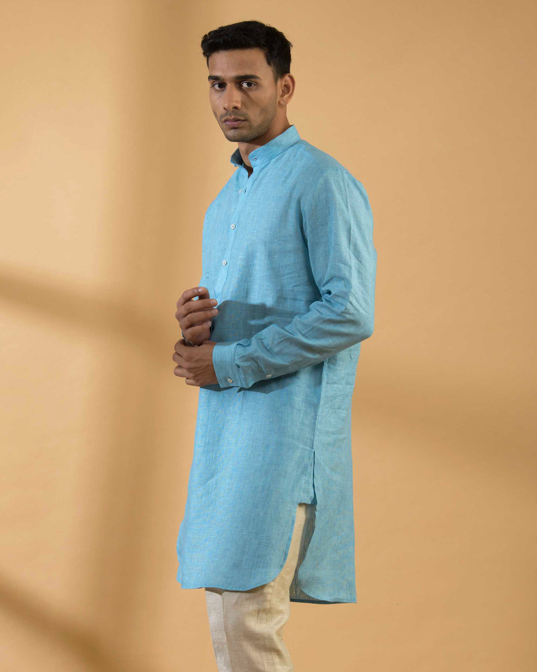 Aquamarine Blue - 100% Linen Kurta