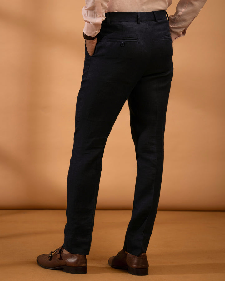 100% LINEN - TROUSER - NAVY