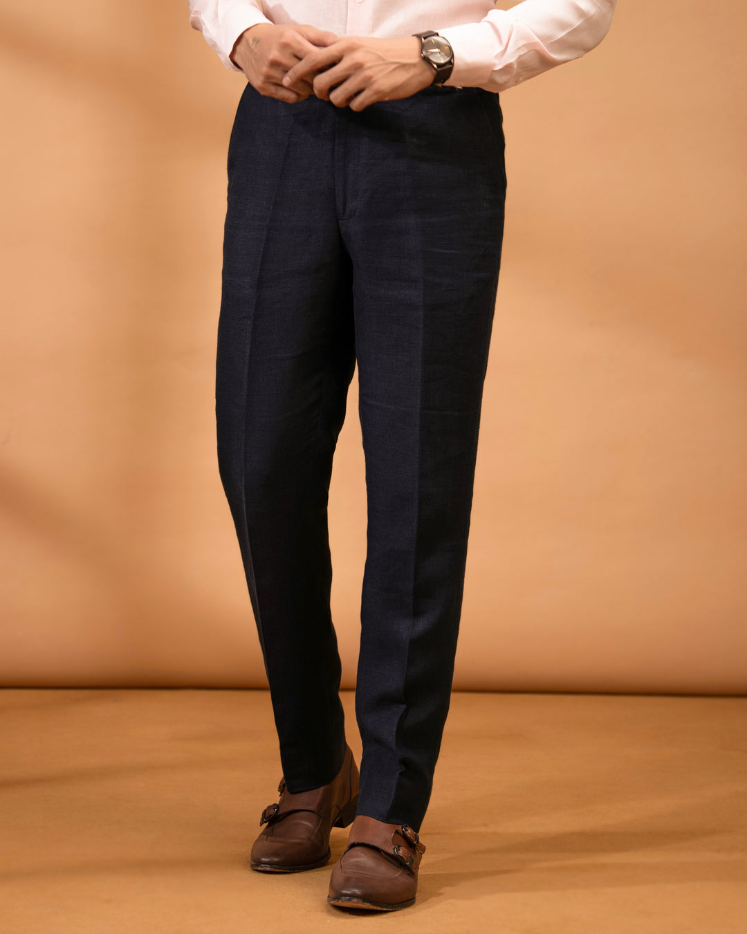 100% LINEN - TROUSER - NAVY