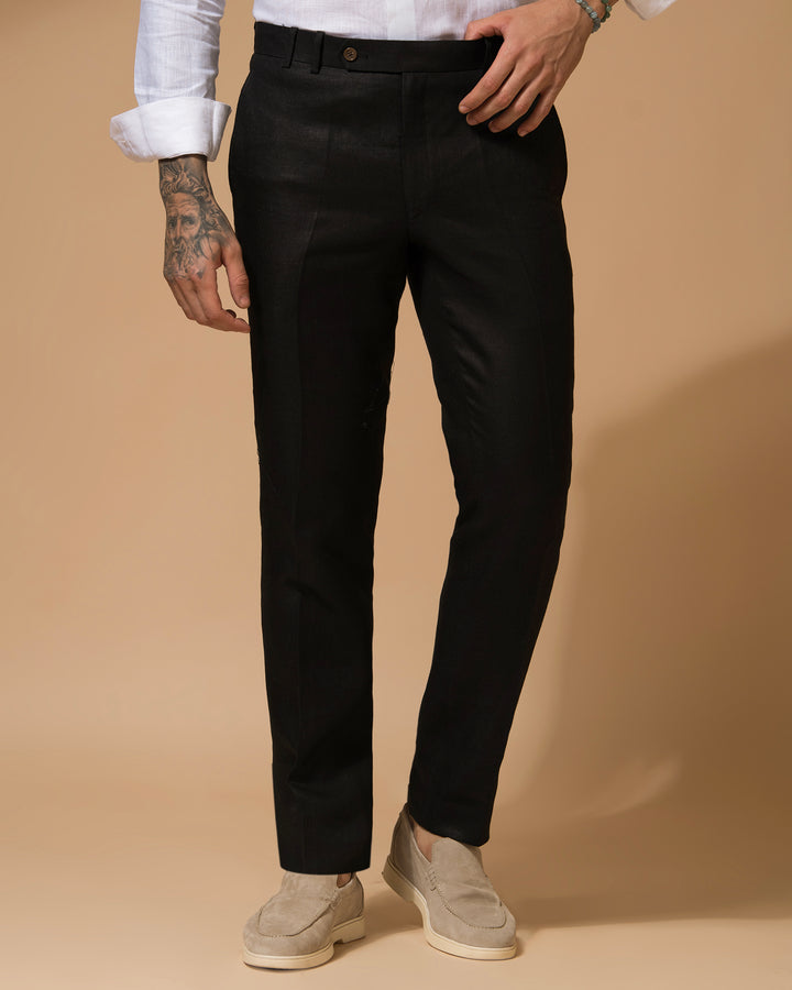 100% LINEN - TROUSER - BLACK