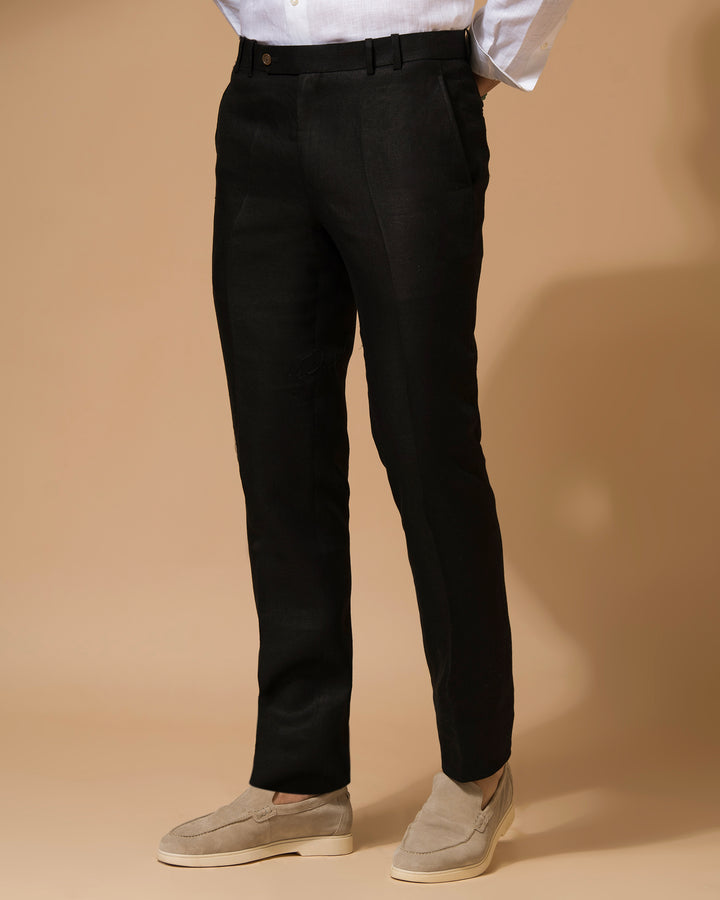 100% LINEN - TROUSER - BLACK