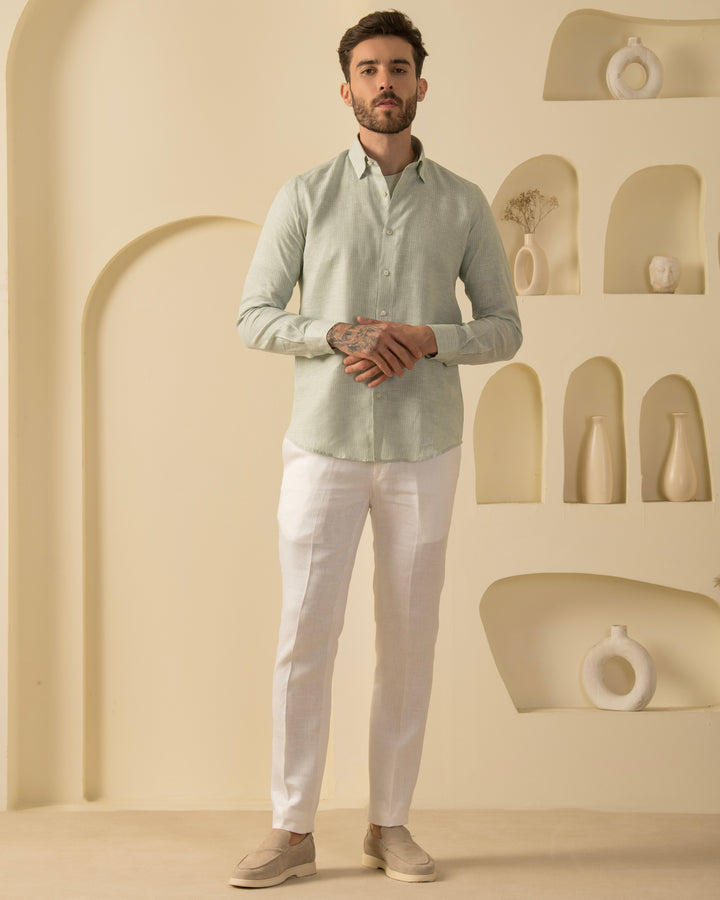 100% LINEN SHIRT-LIGHT PISTA GREEN