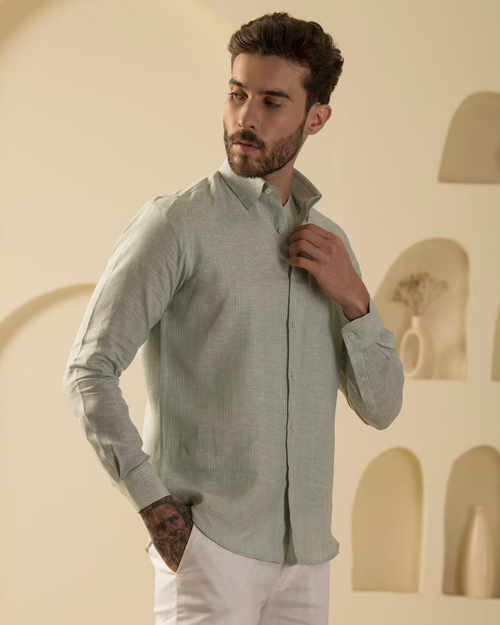 100% LINEN SHIRT-LIGHT PISTA GREEN