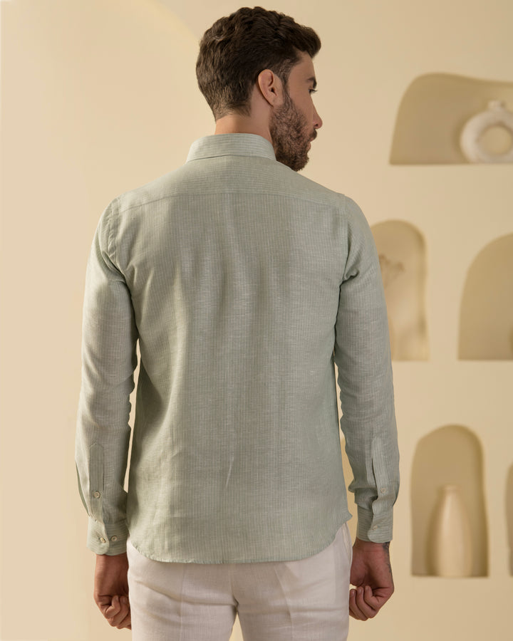 100% LINEN SHIRT-LIGHT PISTA GREEN