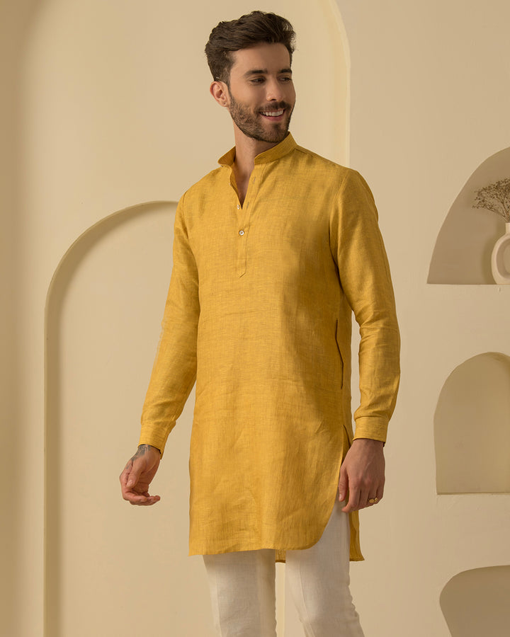 Saffron Yellow 100% Linen Kurta