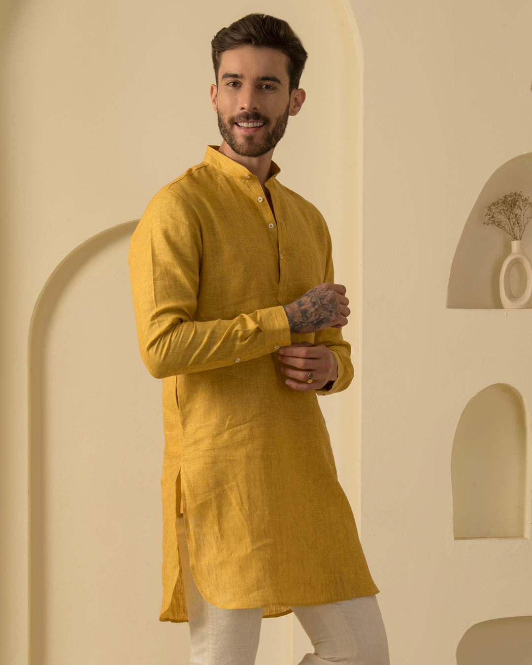 Saffron Yellow 100% Linen Kurta