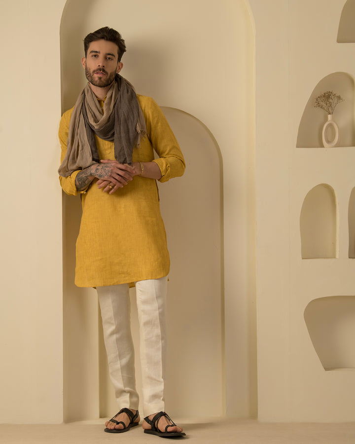 Saffron Yellow 100% Linen Kurta