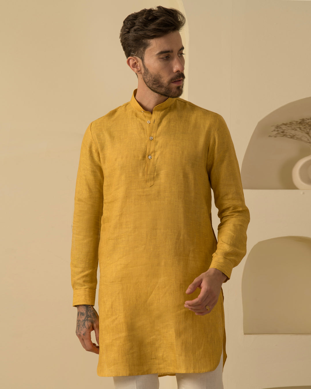 Saffron Yellow 100% Linen Kurta