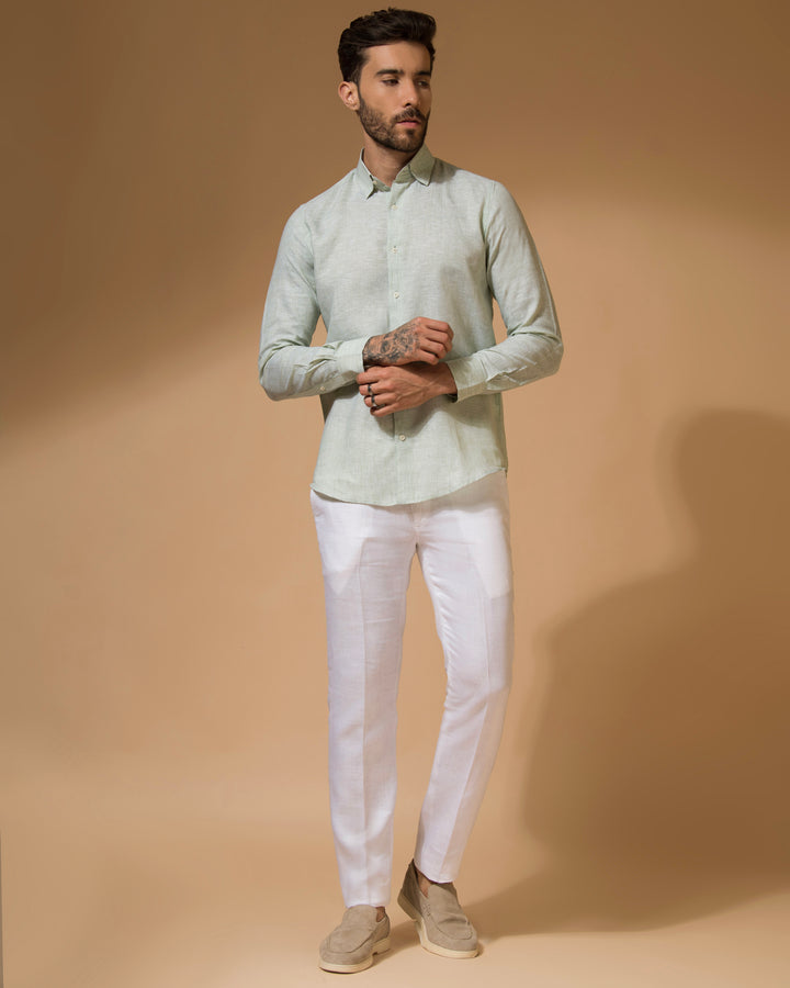 100% LINEN - SHIRT - CHECK PISTA GREEN