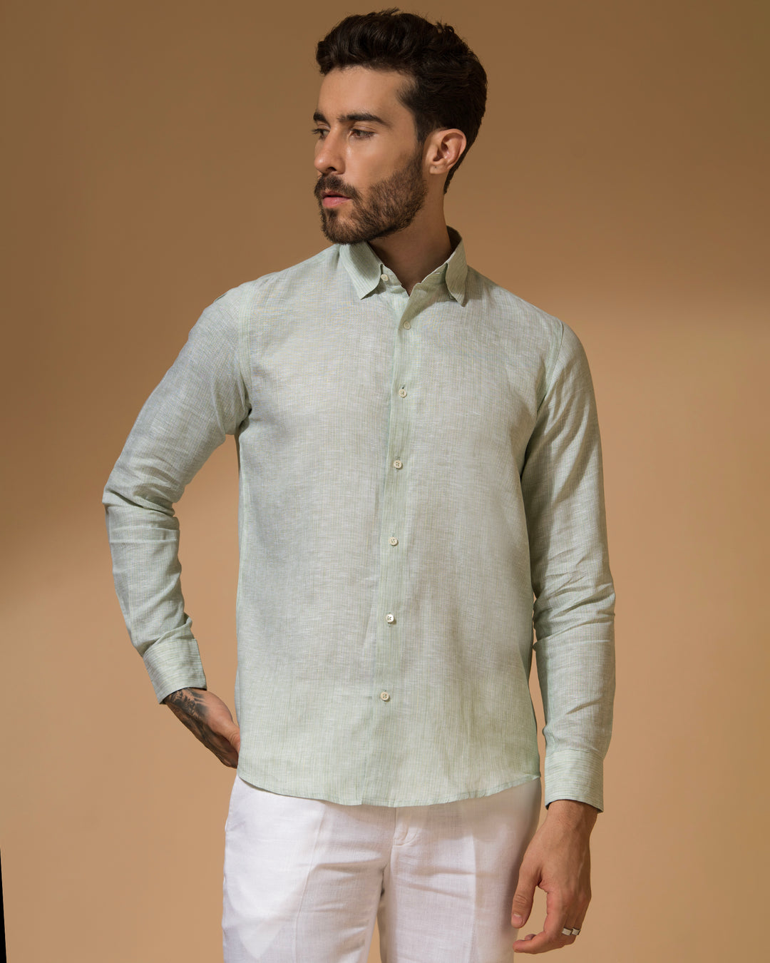 100% LINEN - SHIRT - CHECK PISTA GREEN