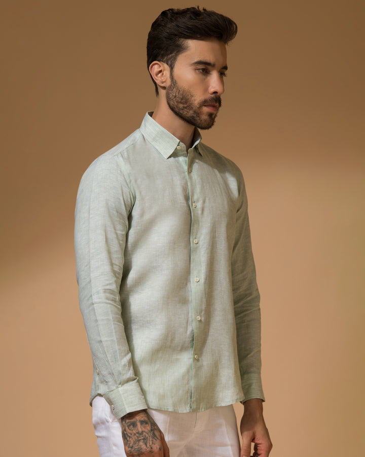 100% LINEN - SHIRT - CHECK PISTA GREEN